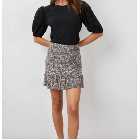 NWT Rails Lara Floral Ruffle Hem Mini Skirt Black Vintage Large Cottage Romantic - Picture 1 of 12